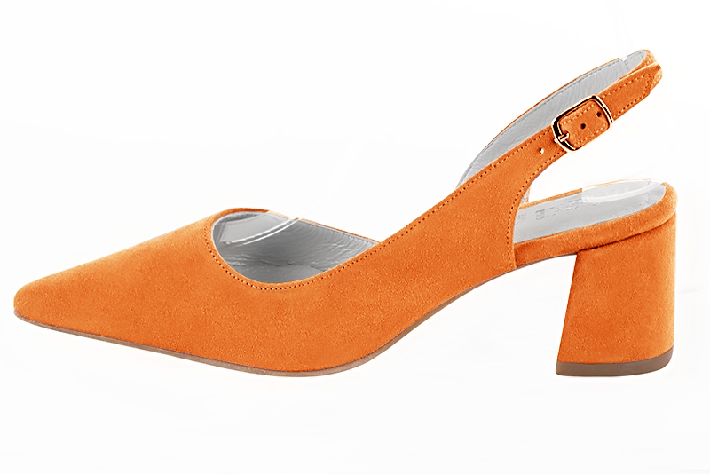 Apricot orange women's slingback shoes. Pointed toe. Medium flare heels. Profile view - Florence KOOIJMAN